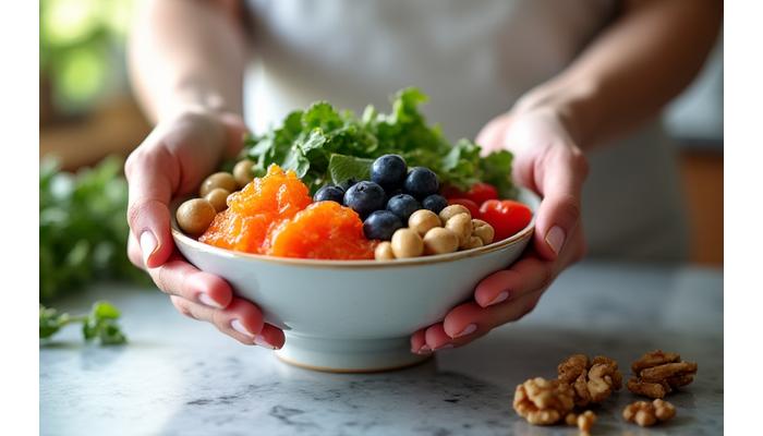 Person enjoying a nourishing meal in a bright kitchen